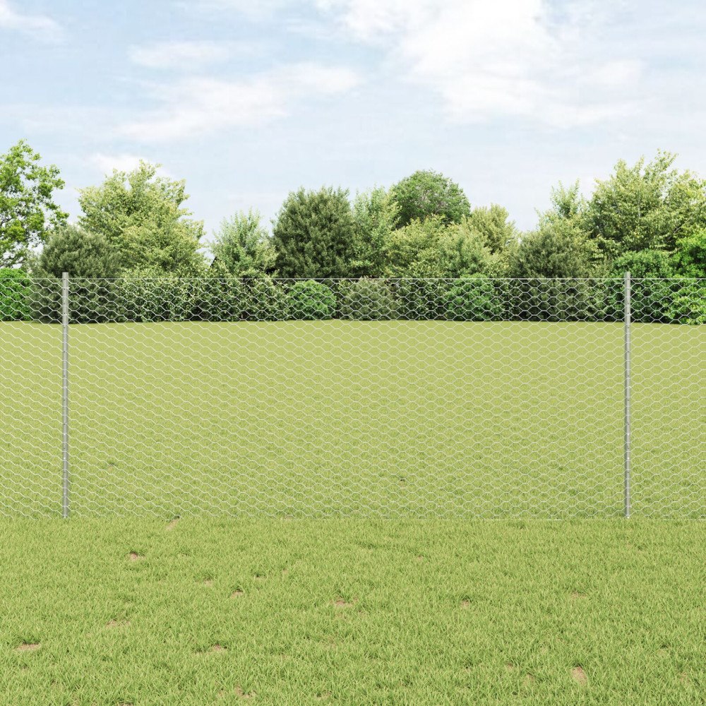 vidaXL Stängselstolpar 22 st U-Kanal 100 cm Galvaniserat stål, vidaXL Hexagonstaket 1x100 m Galvaniserat stål