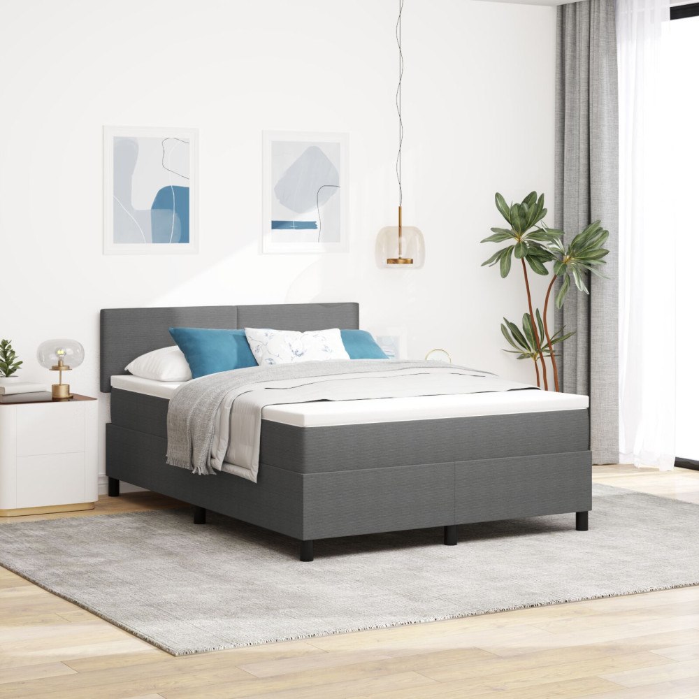 vidaXL Boxsäng med madrass & LED-ljus Grå 140x200 cm Kordflöjt