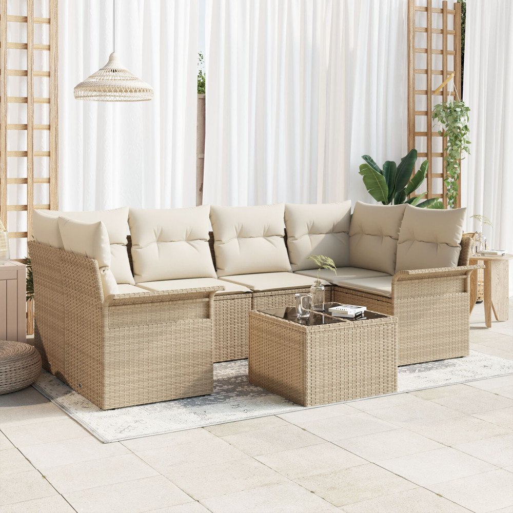 vidaXL Trädgårdsoffset 7 st Beige konstrotting