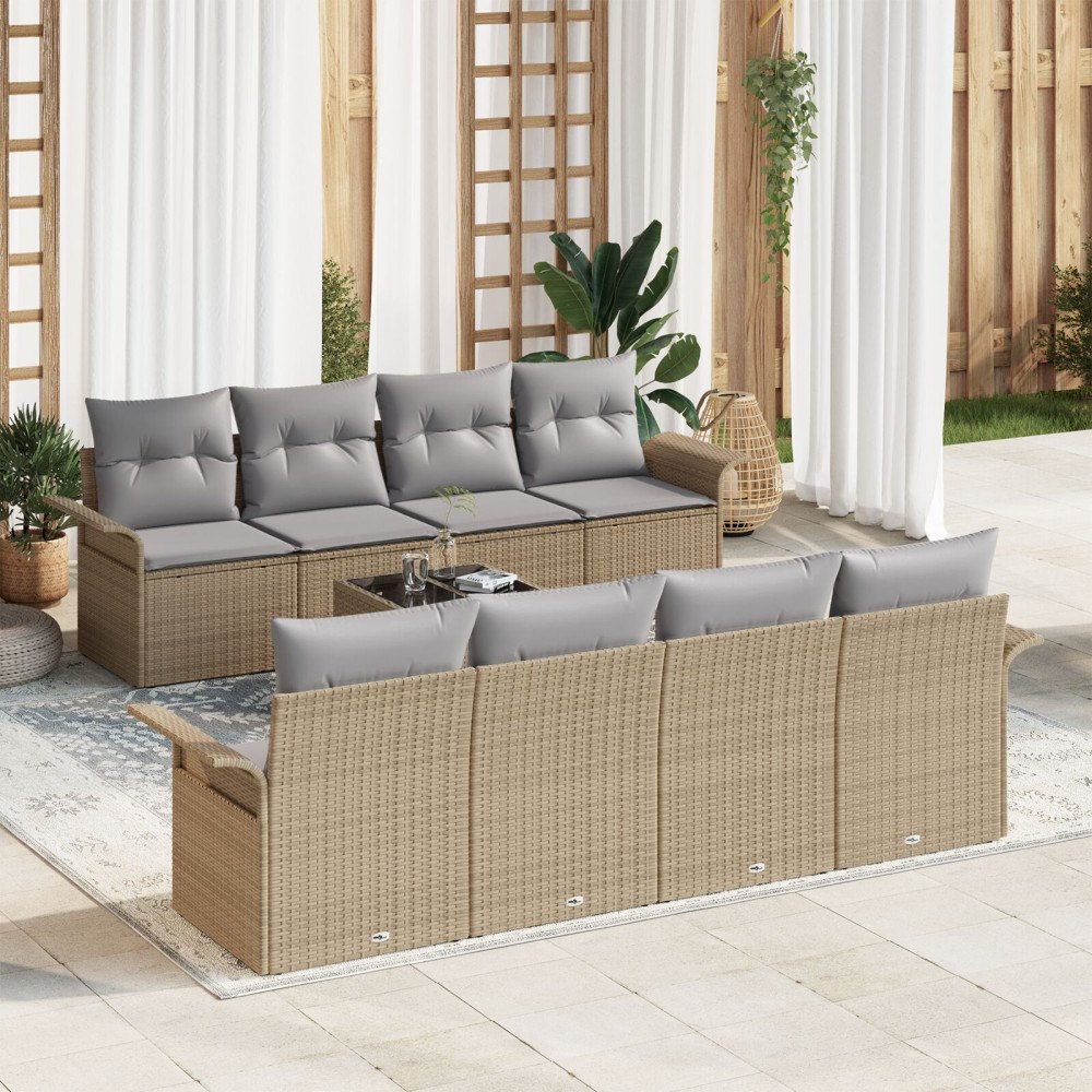 vidaXL Trädgårdsoffset 9 st Beige konstrotting