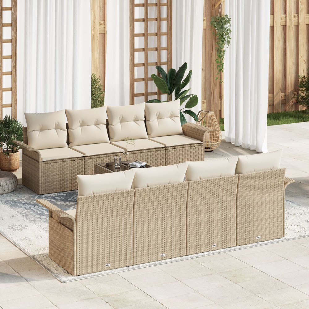 vidaXL Trädgårdsoffset 9 st Beige konstrotting