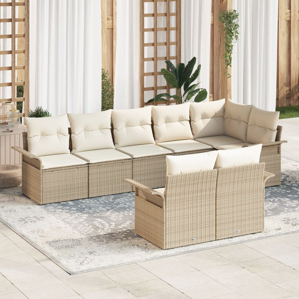 vidaXL Trädgårdsoffset 8 st Beige konstrotting