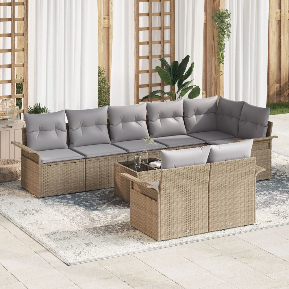 vidaXL Trädgårdsoffset 9 st Beige konstrotting