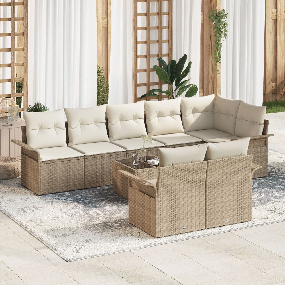 vidaXL Trädgårdsoffset 9 st Beige konstrotting