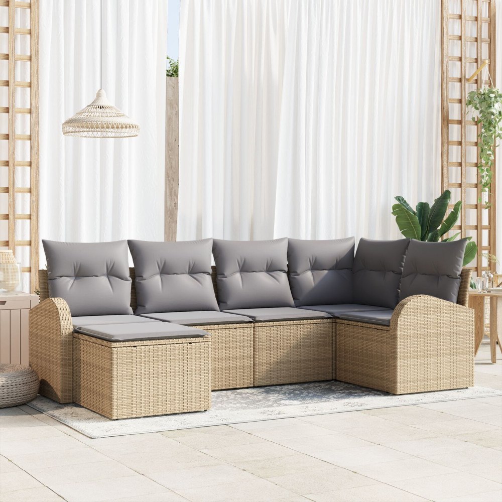 vidaXL Trädgårdsoffset 6 st Beige konstrotting