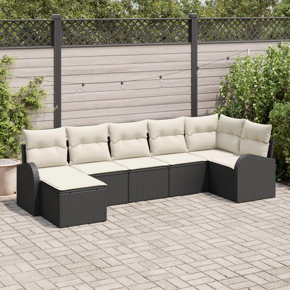 vidaXL Trädgårdsoffset 7 st Svart [Syntetisk]: Poly Rattan