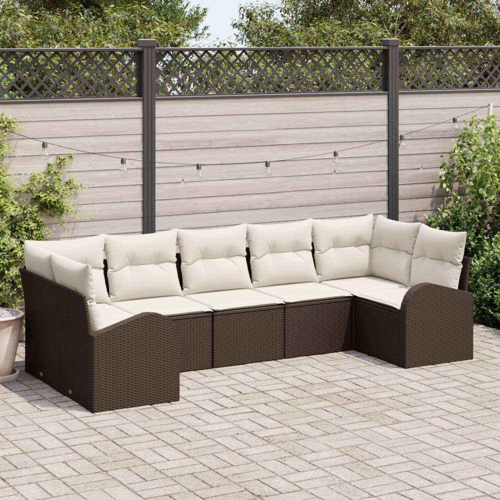 vidaXL Trädgårdsoffset 7 st Brun [Syntetisk]: Poly Rattan