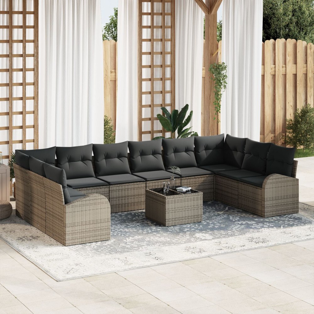 vidaXL Soffset 11 st Grå [Syntetisk]: Polyrattan