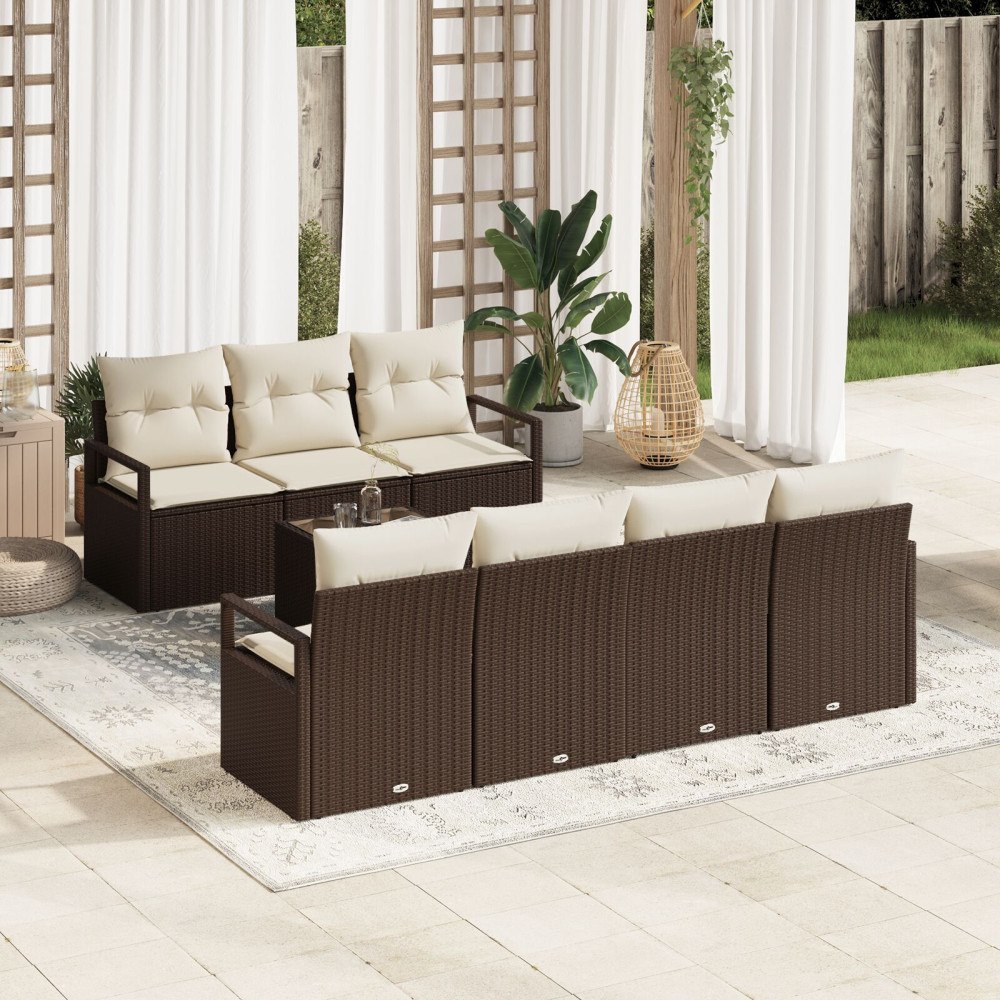vidaXL Trädgårdsoffset 8 pcs Brun, krämfärgad 55 x 55 x 37 cm