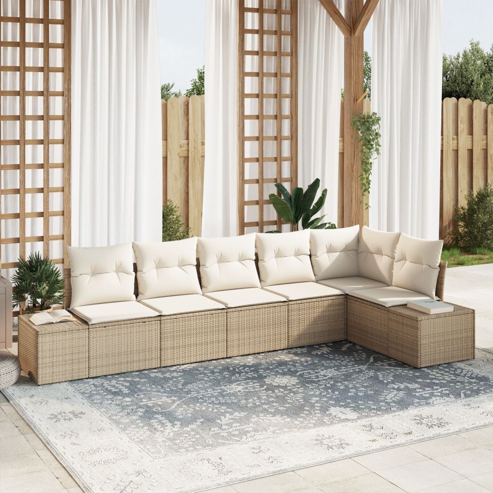 vidaXL Trädgårdsoffset 6 st Beige och gräddfärgad konstrotting