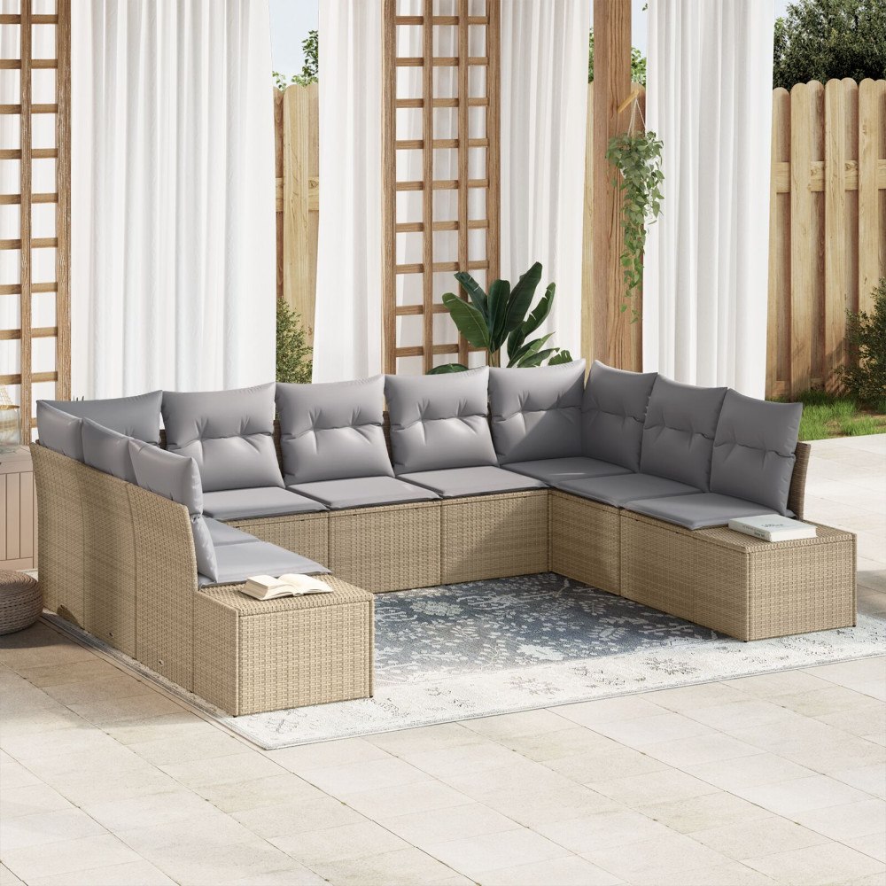 vidaXL Trädgårdsoffset 9 st Beige konstrotting