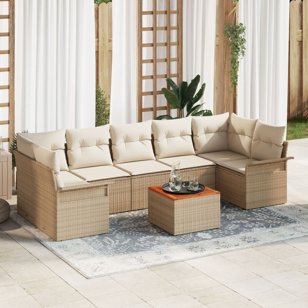 vidaXL Trädgårdsoffset 8 st Beige konstrotting