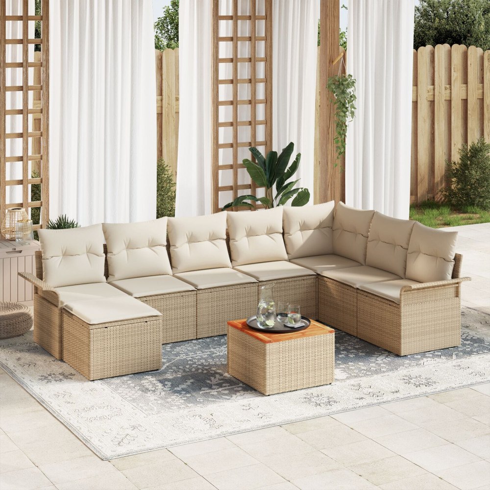 vidaXL Trädgårdsoffset 9 st Beige konstrotting