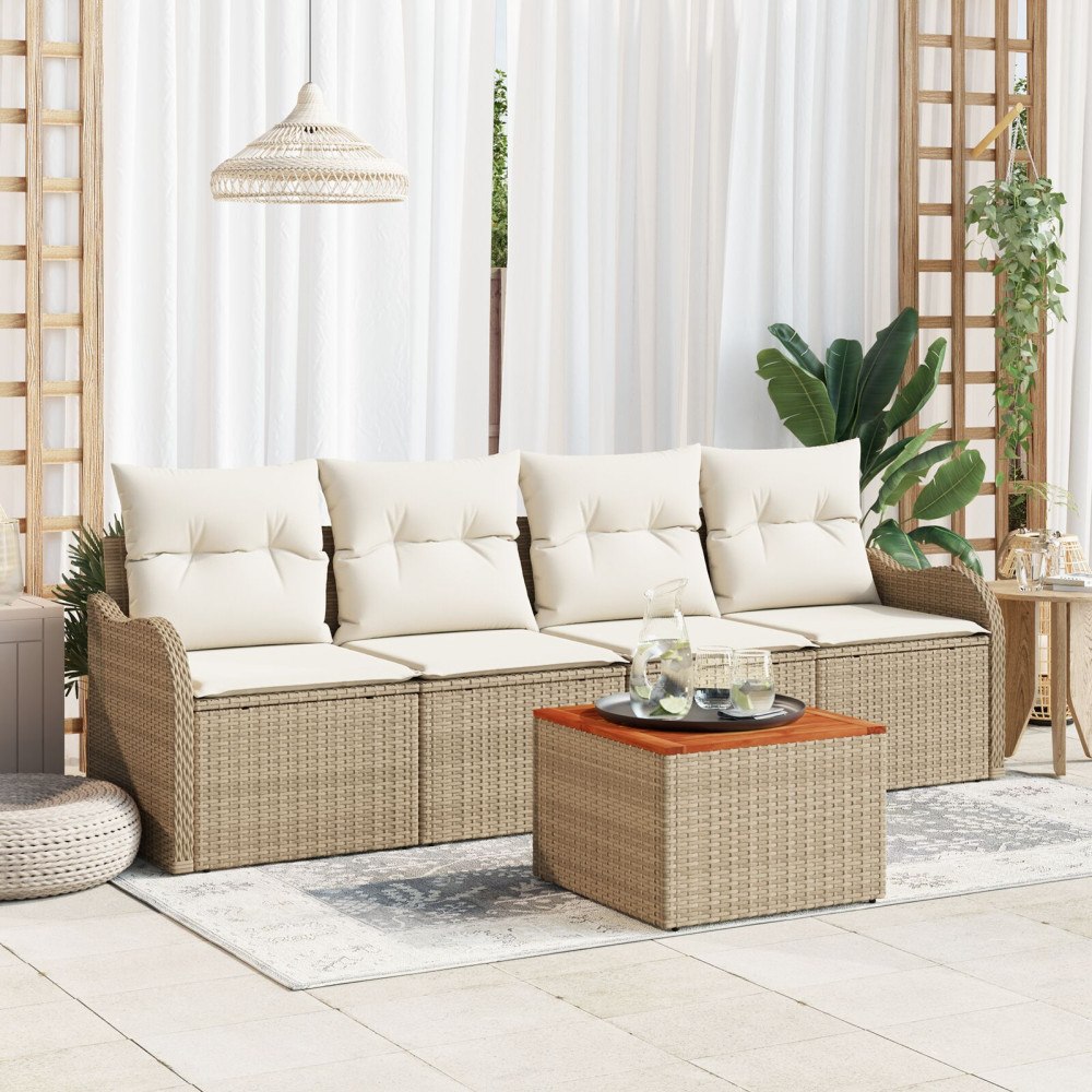 vidaXL Trädgårdsoffset 5 st Beige konstrotting