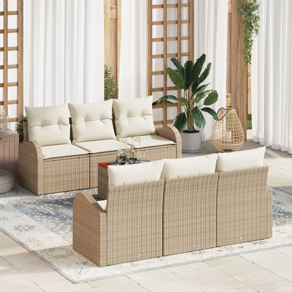 vidaXL Trädgårdsoffset 7 st Beige konstrotting