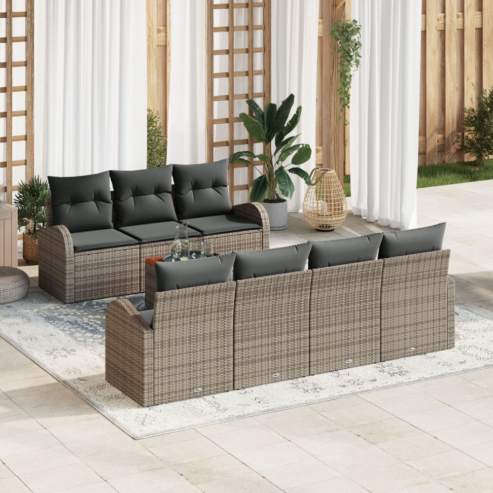 vidaXL 8 Delars Trädgårdsssofa Set med Kuddar Grå Poly Rattan Akacia