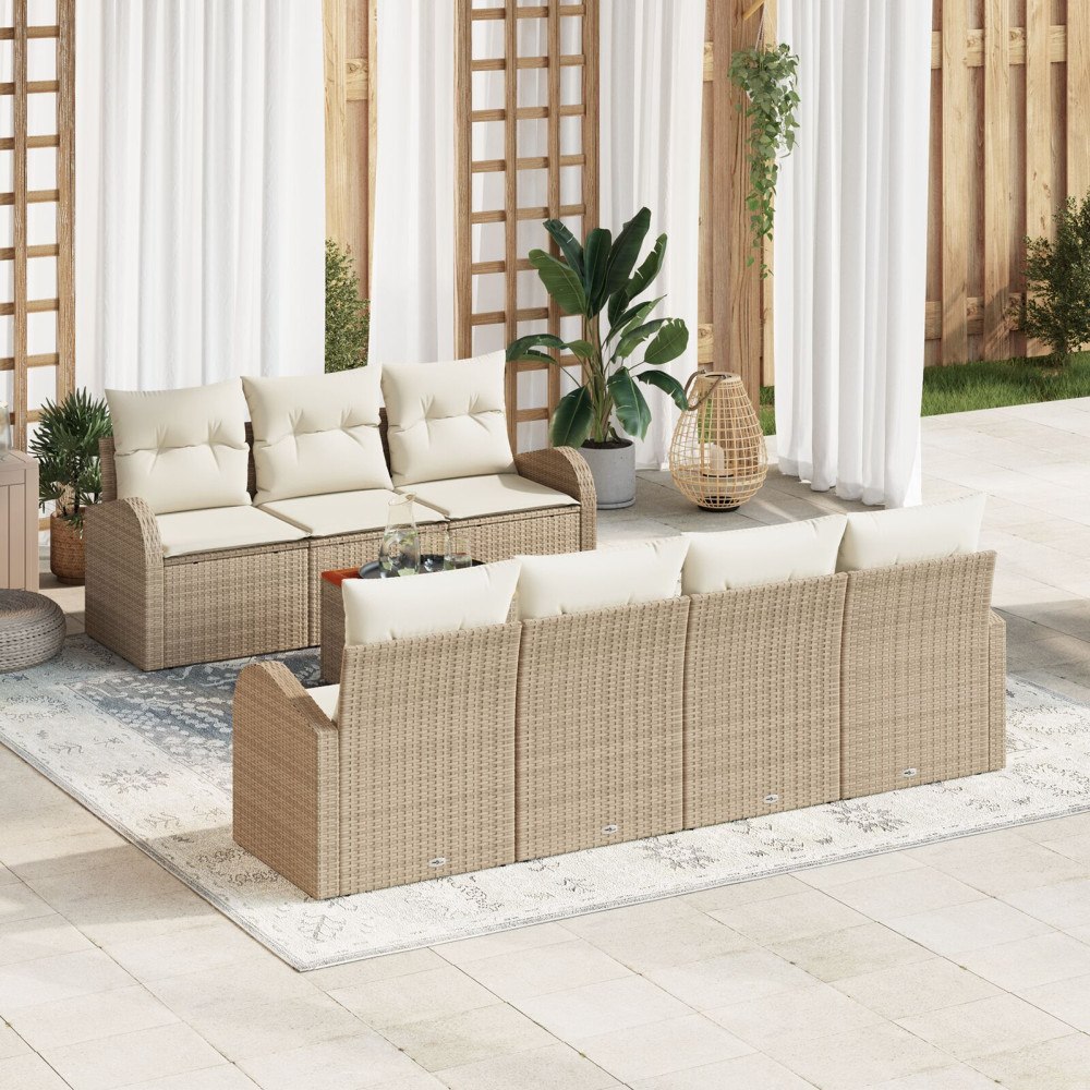 vidaXL Trädgårdsoffset 8 st Beige konstrotting