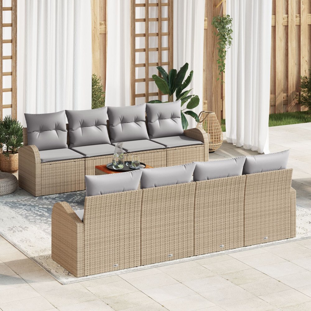 vidaXL Trädgårdsoffset 9 st Beige konstrotting