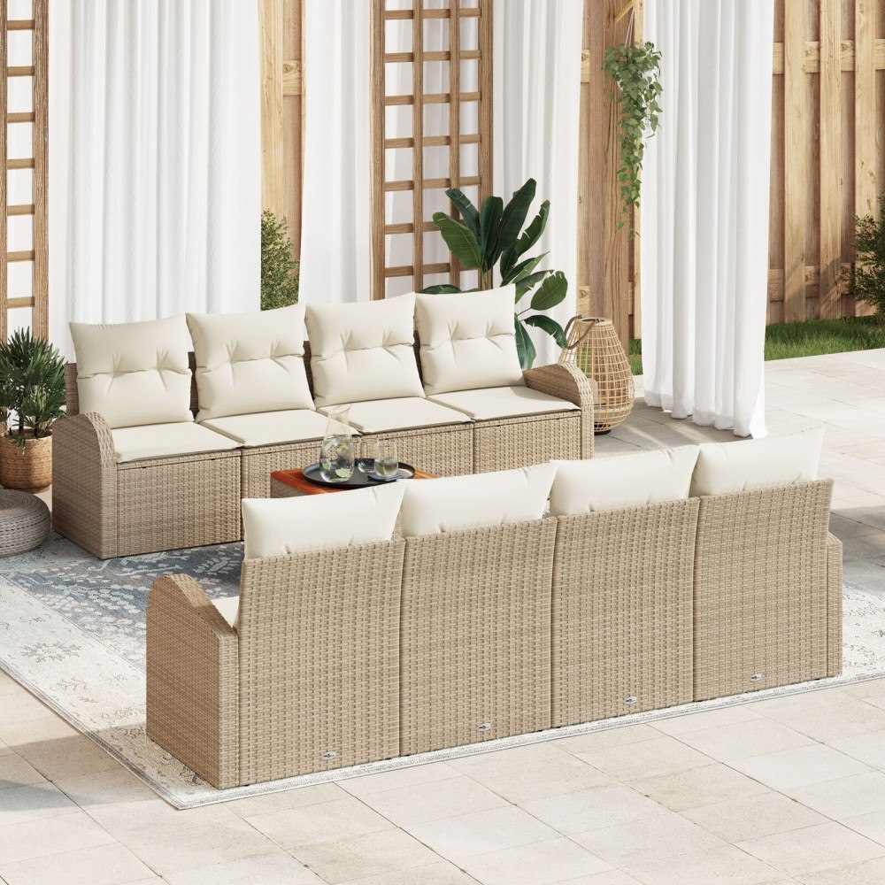 vidaXL Trädgårdsoffset 9 st Beige konstrotting