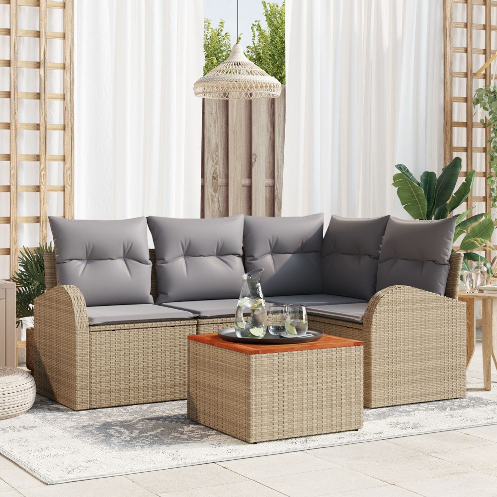 vidaXL Trädgårdsoffset 5 st Beige konstrotting