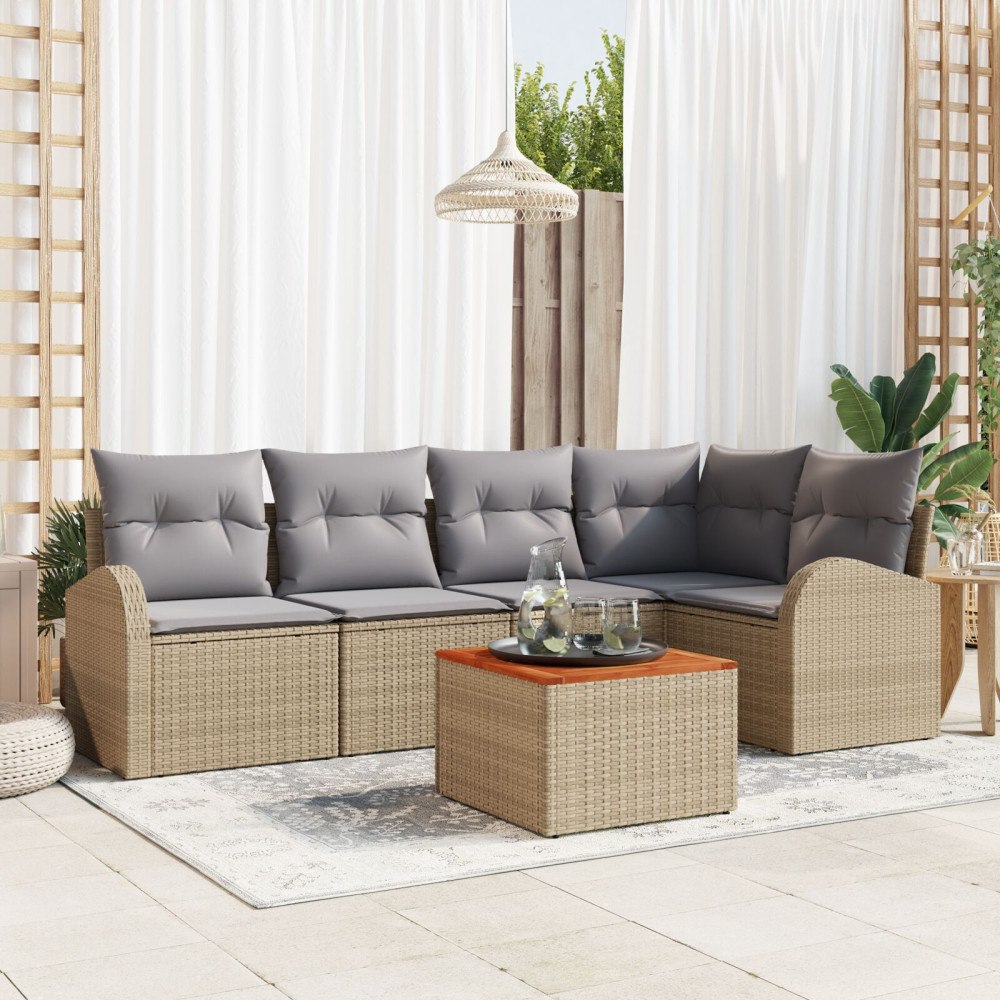 vidaXL Trädgårdsoffset 6 st Beige konstrotting