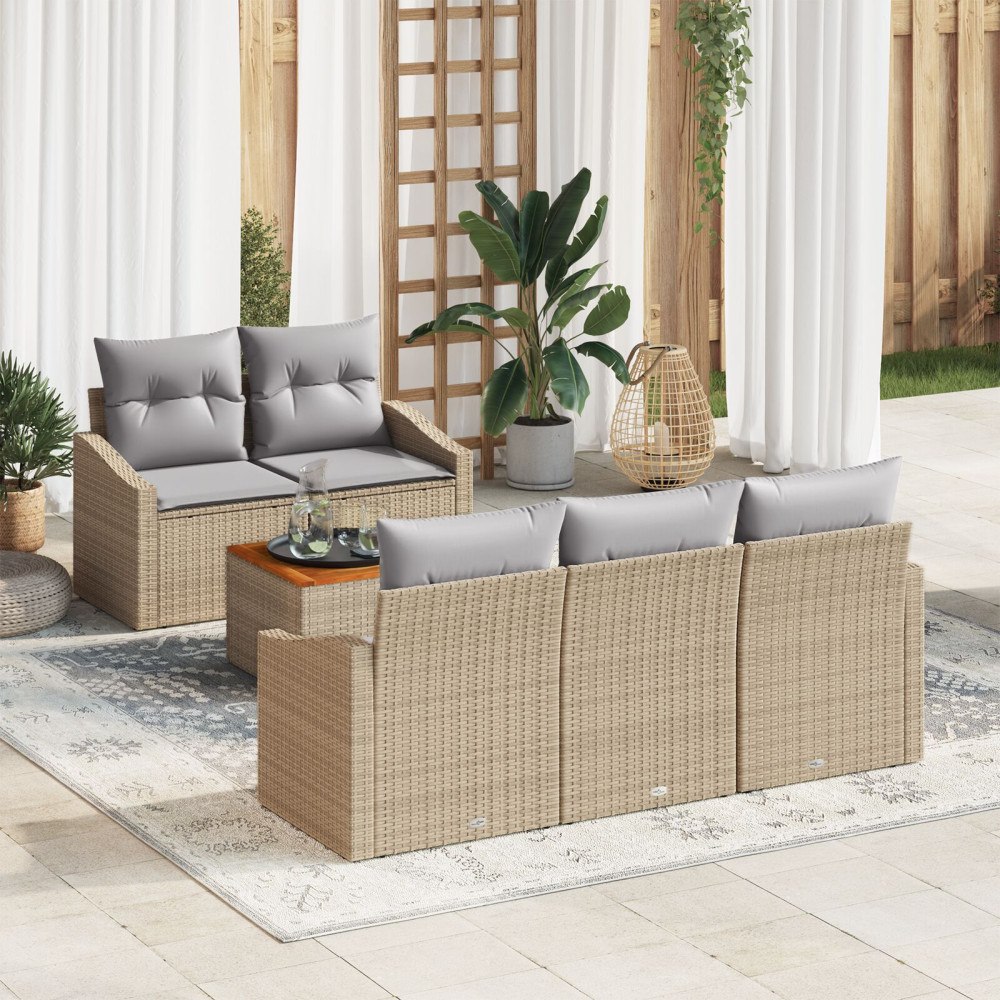 vidaXL Trädgårdsoffset 6 st Beige konstrotting