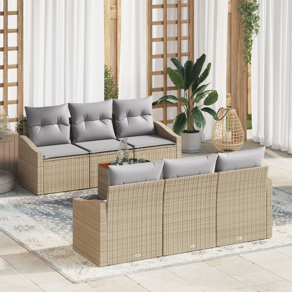 vidaXL Trädgårdsoffset 7 st Beige konstrotting