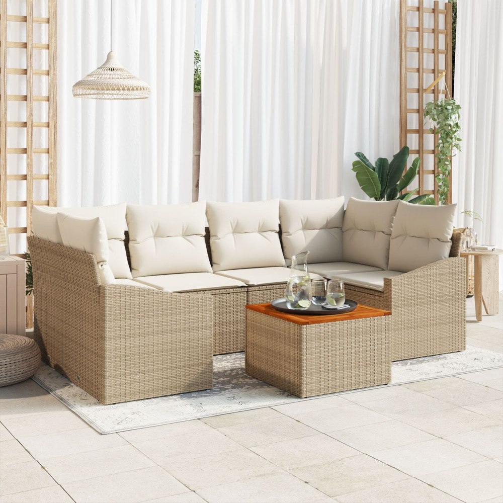 vidaXL Trädgårdsoffset 7 st Beige konstrotting