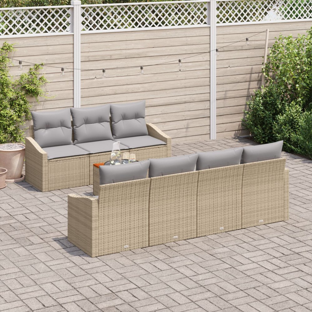vidaXL Trädgårdsoffset 8 st Beige konstrotting