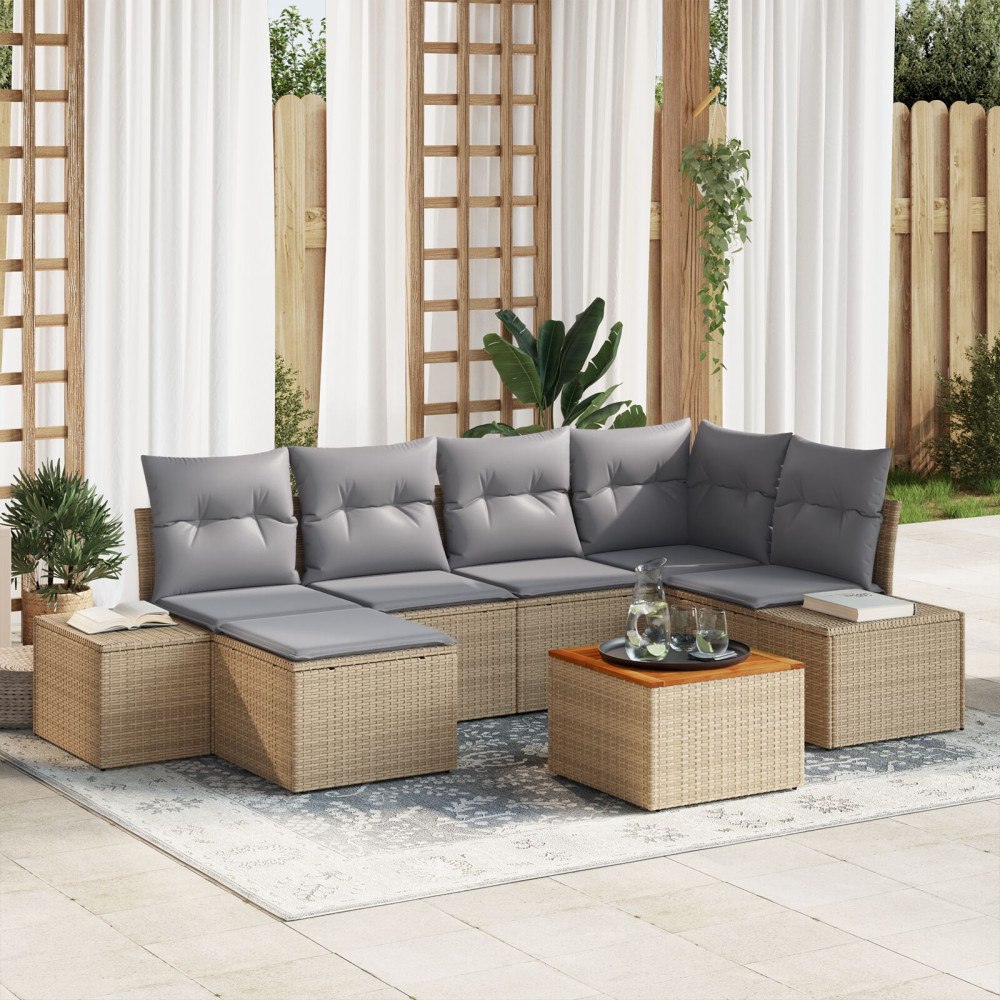 vidaXL Trädgårdsoffset 7 st Beige konstrotting