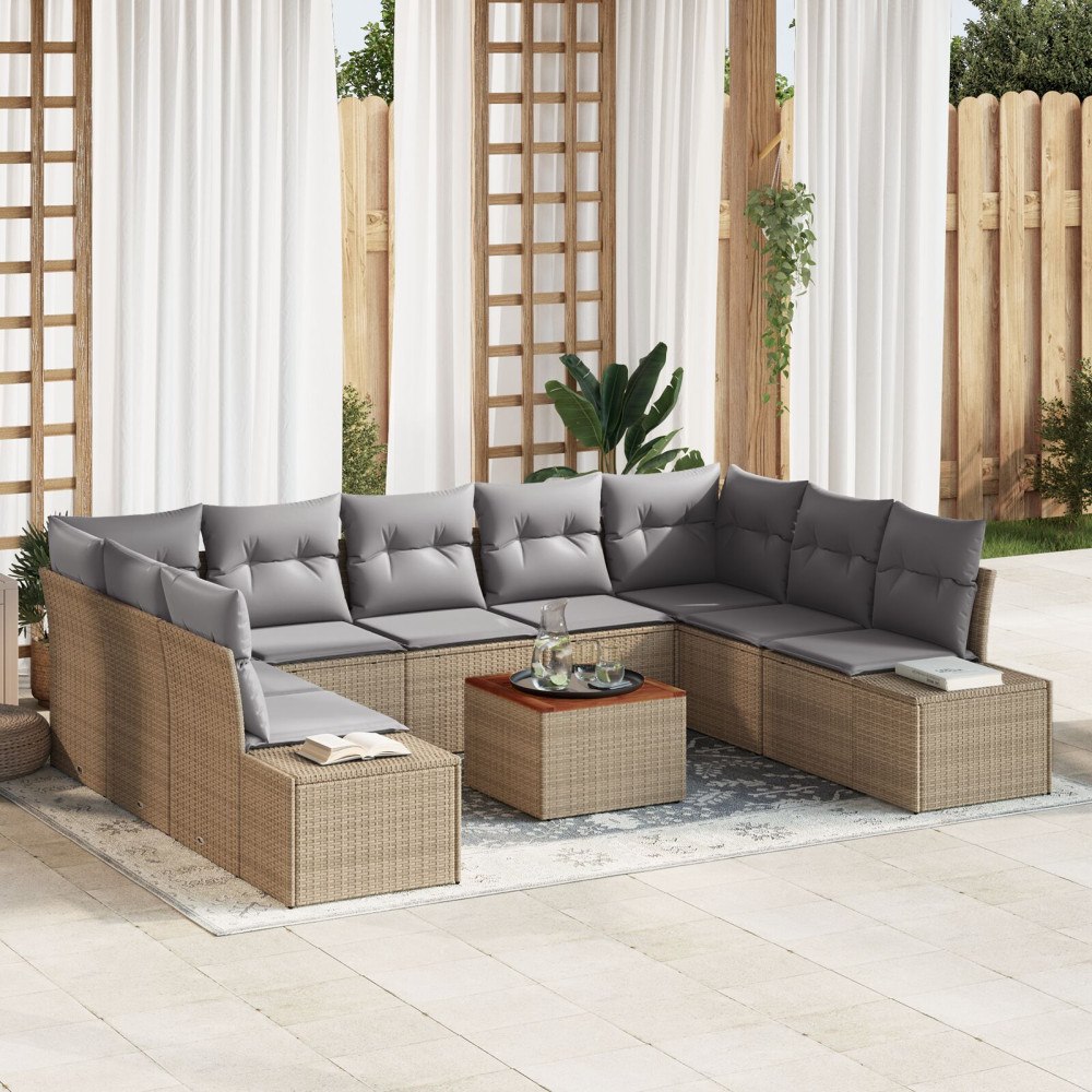 vidaXL Trädgårdsoffset 10 st Beige konstrotting