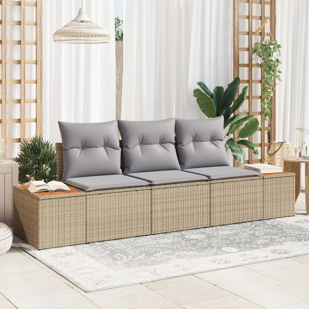 vidaXL Trädgårdsoffset 3 st Beige konstrotting