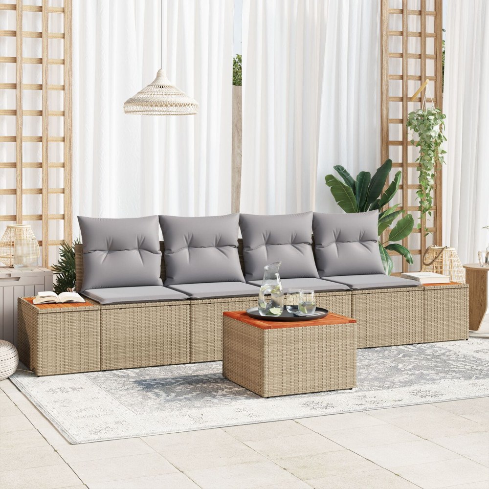 vidaXL Trädgårdsoffset 5 st Beige Poly rattan