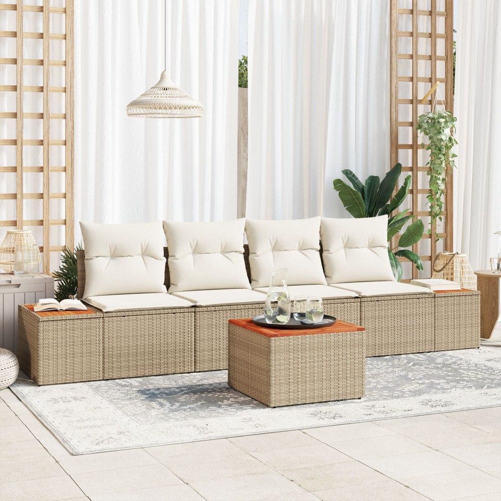 vidaXL Trädgårdsoffset 5 st Beige Poly rattan