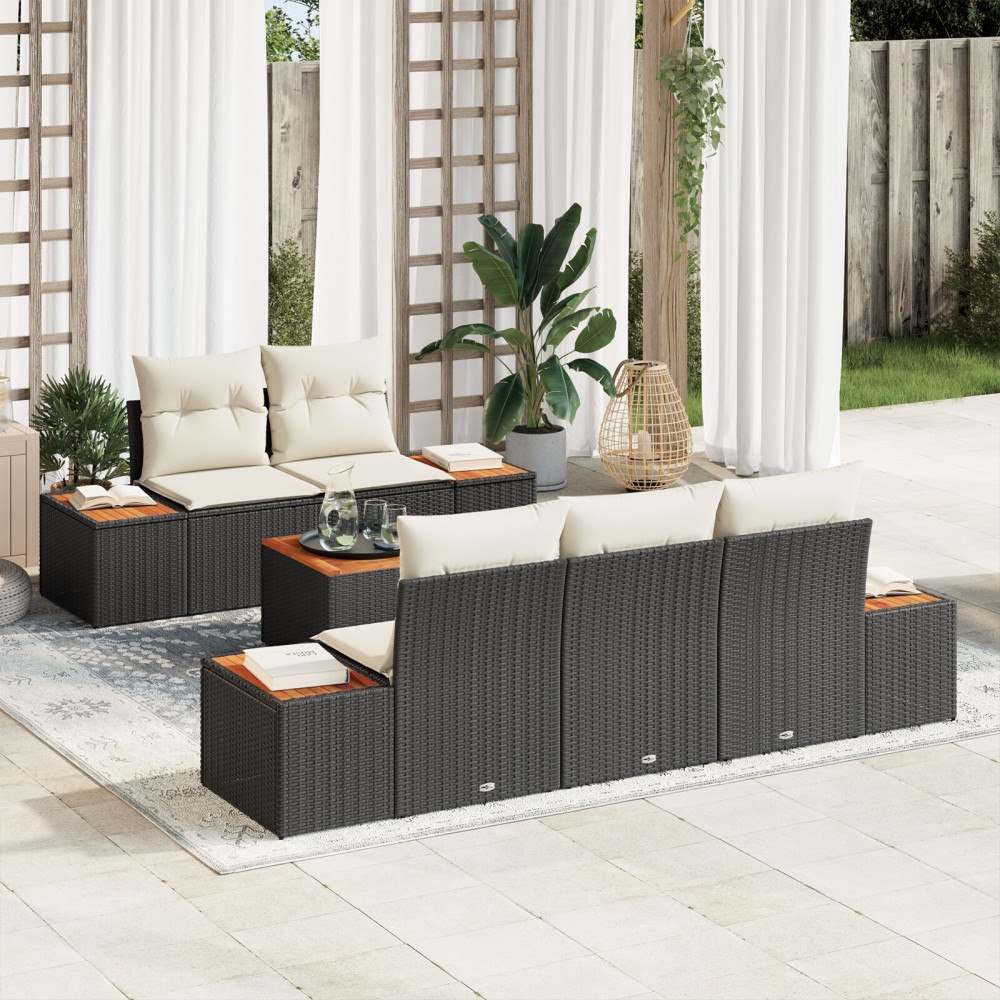 vidaXL Trädgårdsoffset 6 st Svart Poly rattan