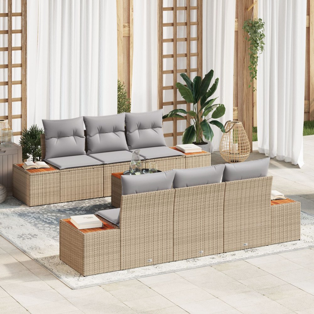 vidaXL Trädgårdsoffset 7 st Beige Poly rattan