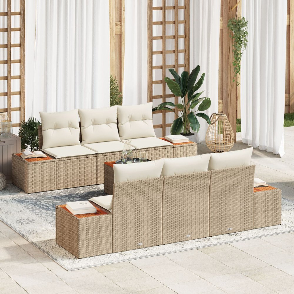 vidaXL Trädgårdsoffset 7 st Beige Poly rattan