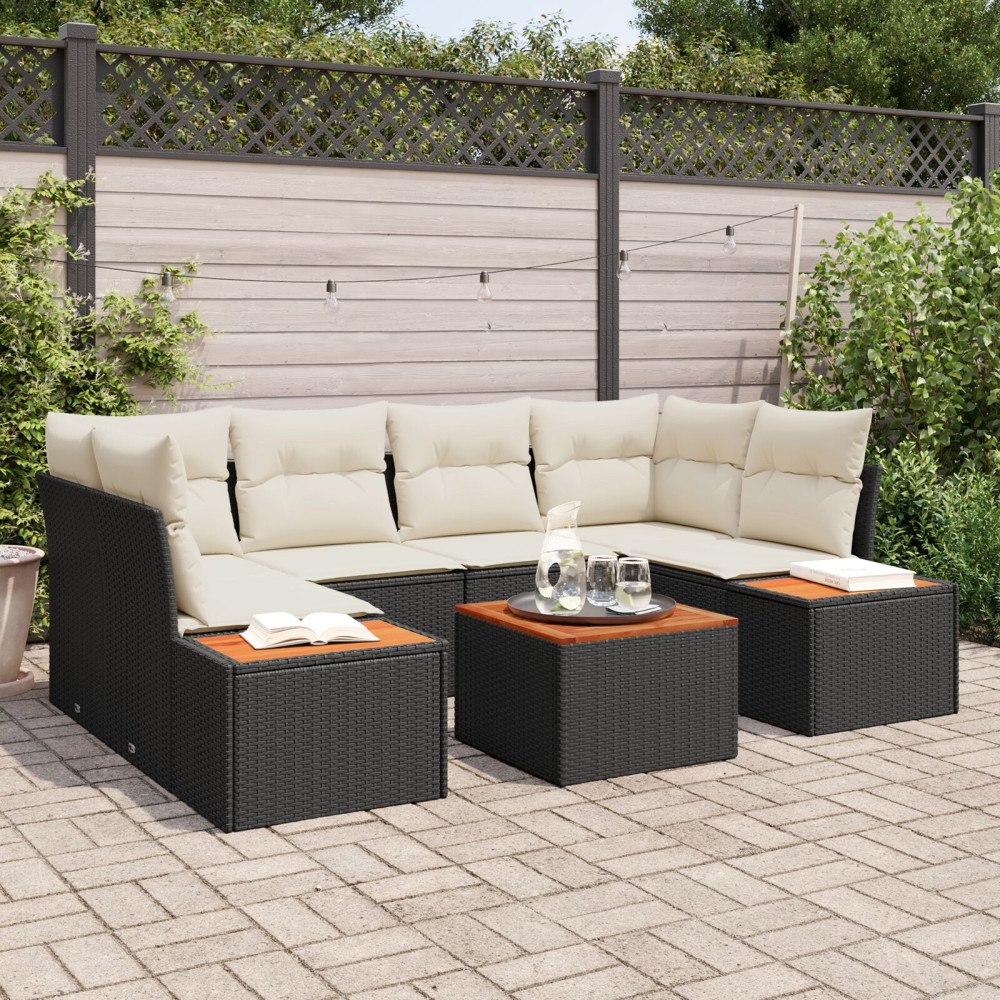 vidaXL Trädgårdsoffset 6 st Svart Poly rattan