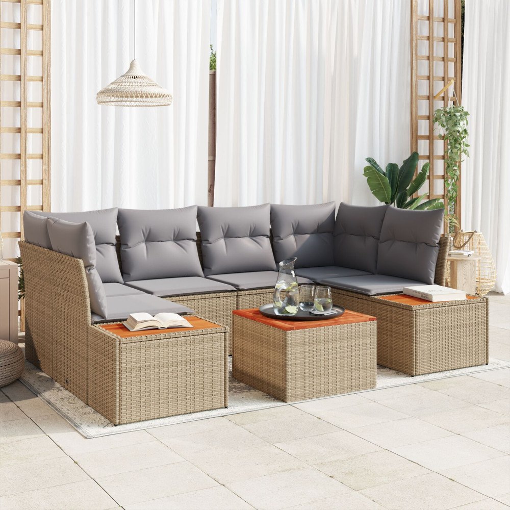 vidaXL Trädgårdsoffset 6 st Beige Poly rattan
