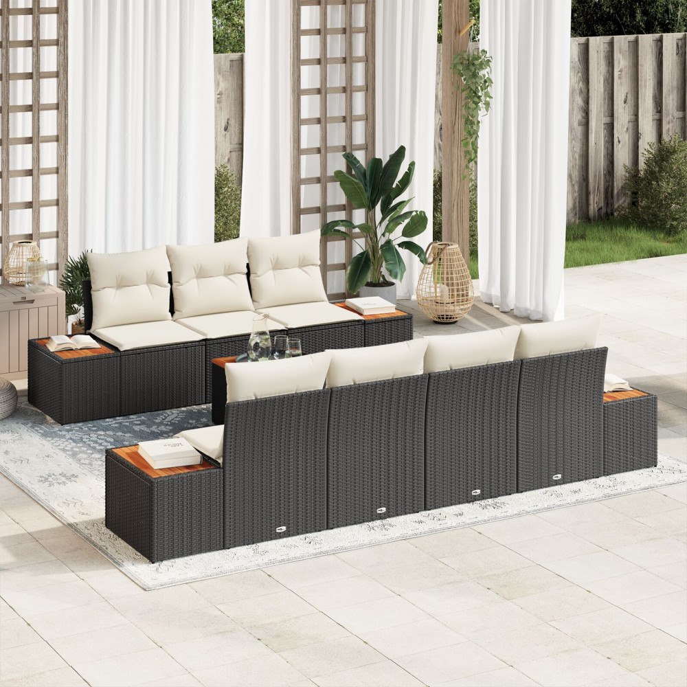 vidaXL Trädgårdsoffset 8 st Svart Poly rattan