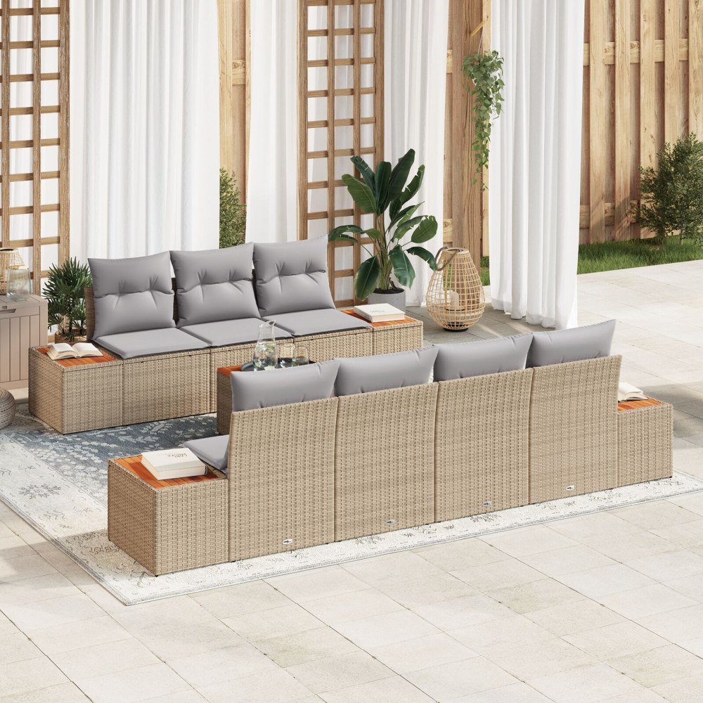 vidaXL Trädgårdsoffset 8 st Beige Poly rattan