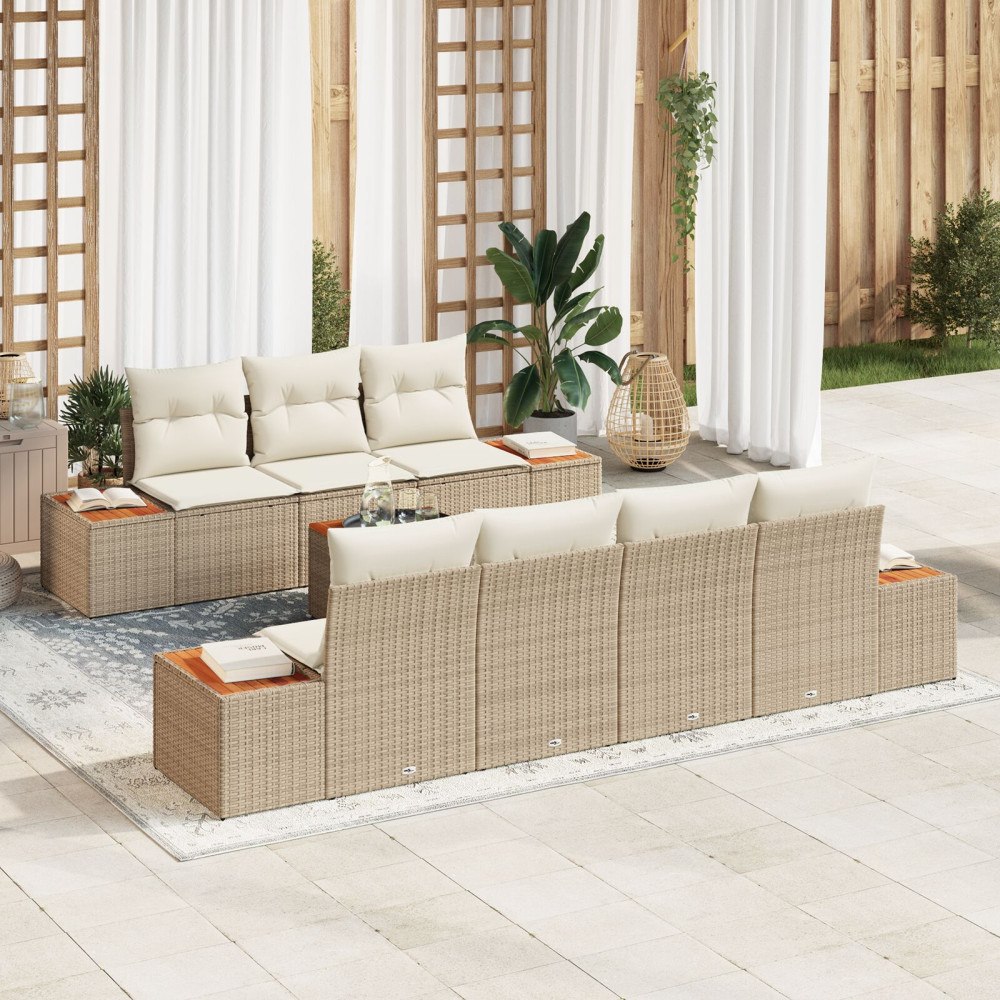 vidaXL Trädgårdsoffset 8 st Beige Poly rattan