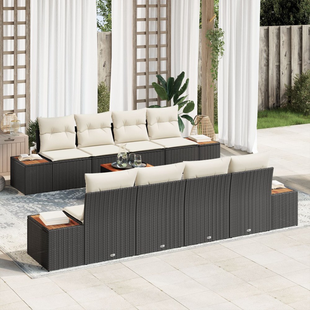 vidaXL Trädgårdsoffset 9 st Svart Poly rattan
