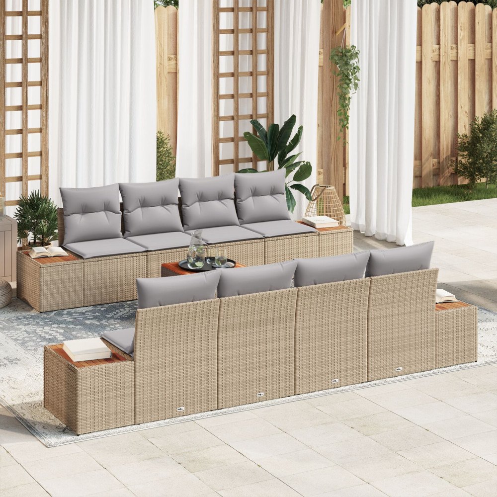 vidaXL Trädgårdsoffset 9 st Beige Poly rattan