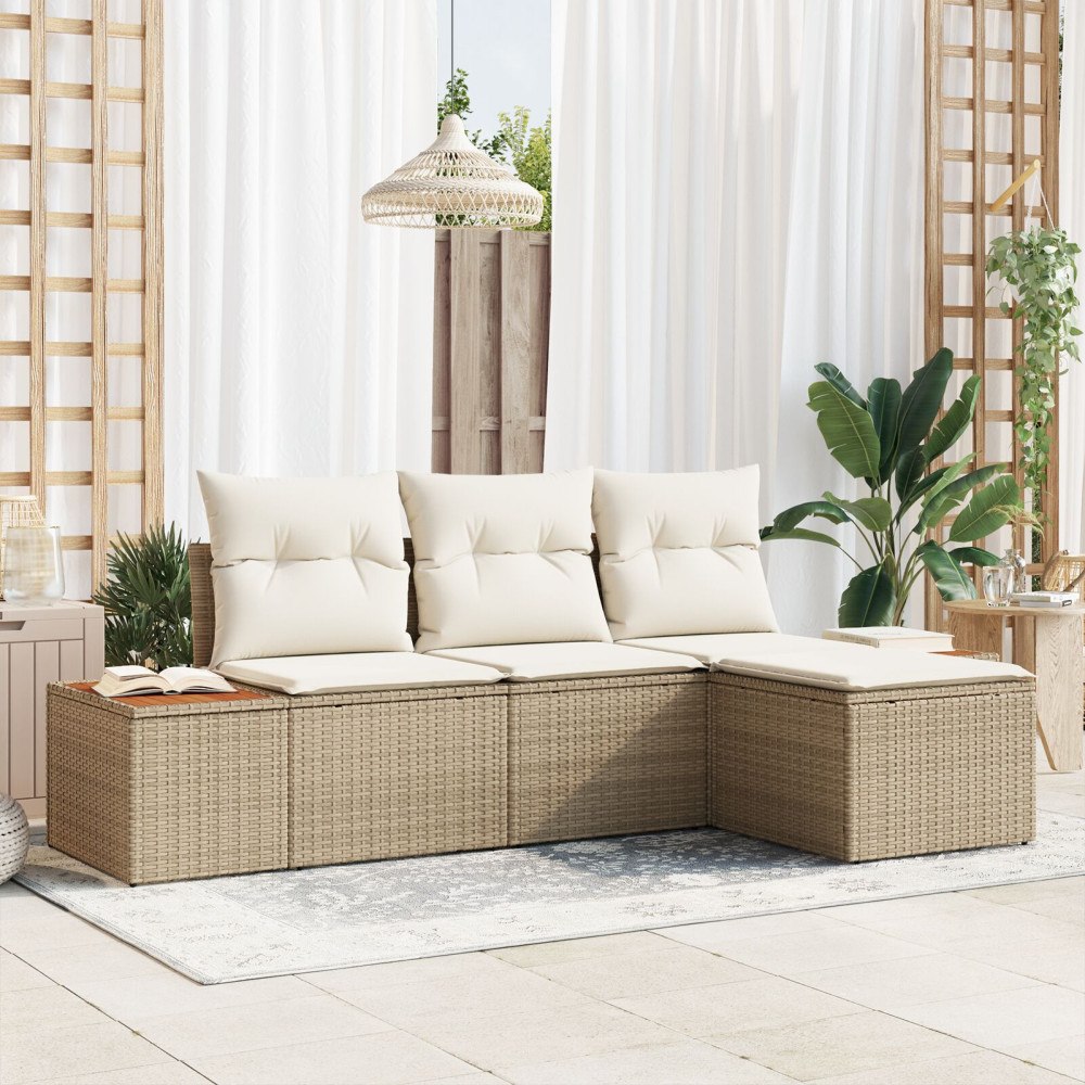 vidaXL Trädgårdsoffset 4 st Beige konstrotting