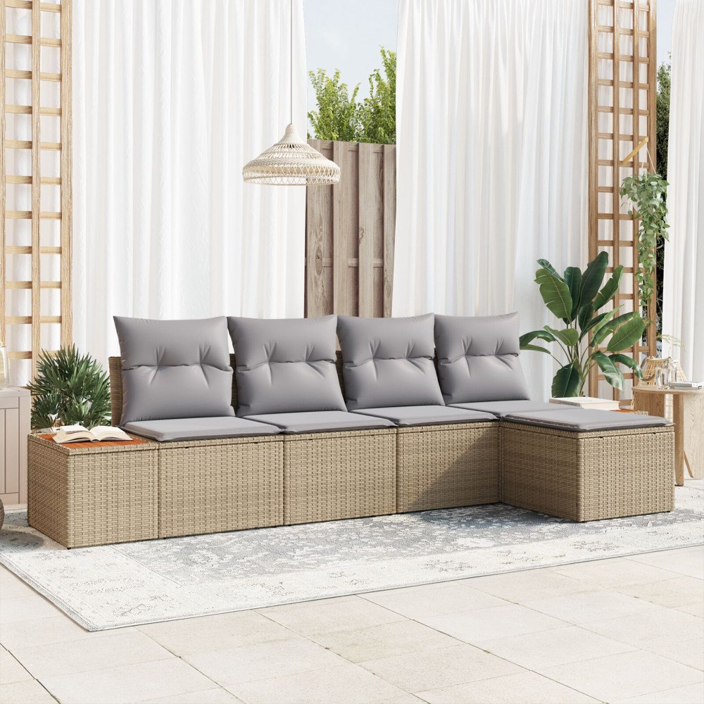vidaXL Trädgårdsoffset 5 st Beige Poly rattan