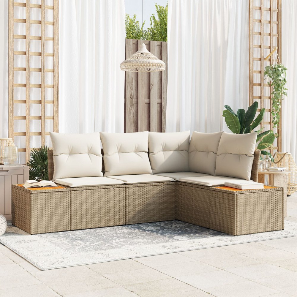 vidaXL Trädgårdsoffset 5 st Beige Poly rattan