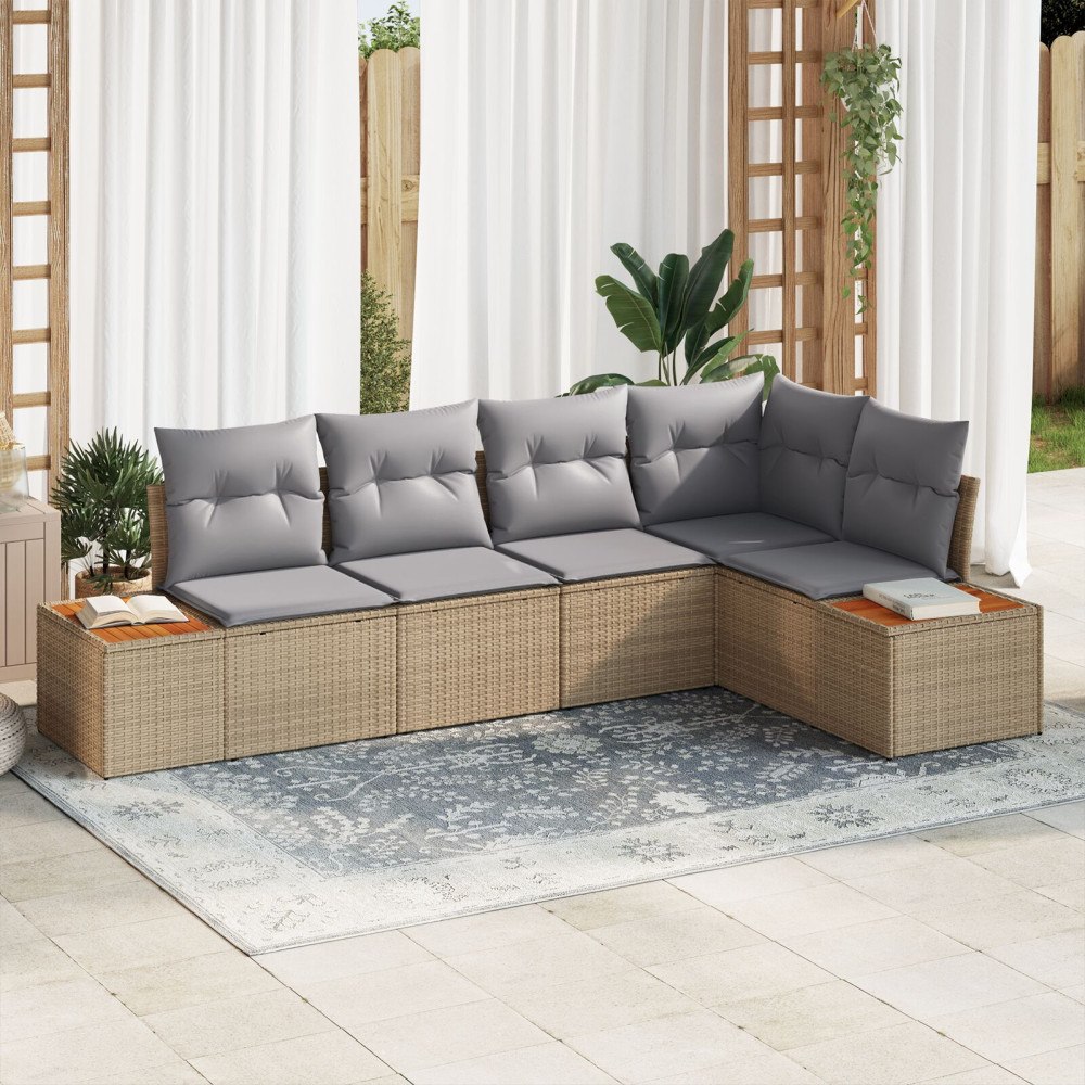 vidaXL Trädgårdsoffset 5 st Beige Poly rattan