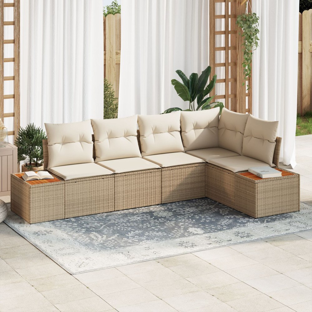 vidaXL Trädgårdsoffset 5 st Beige Poly rattan