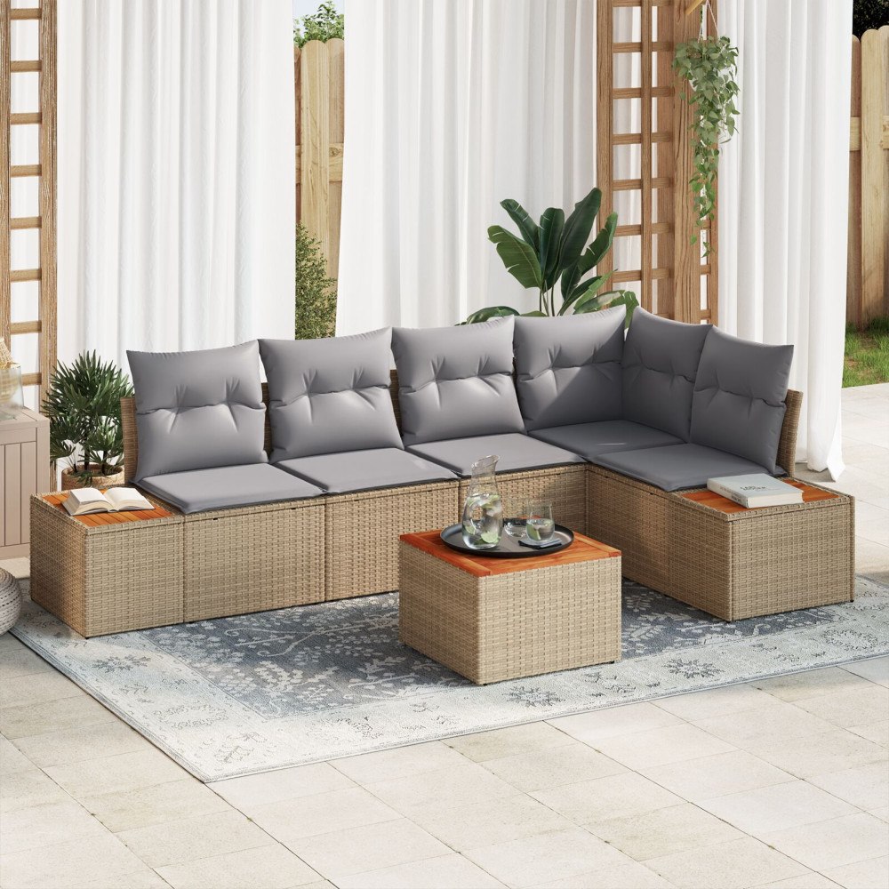 vidaXL Trädgårdsoffset 6 st Beige Poly rattan